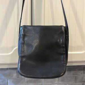 Hobo international black leather crossbody bag with flap front & outside pocket